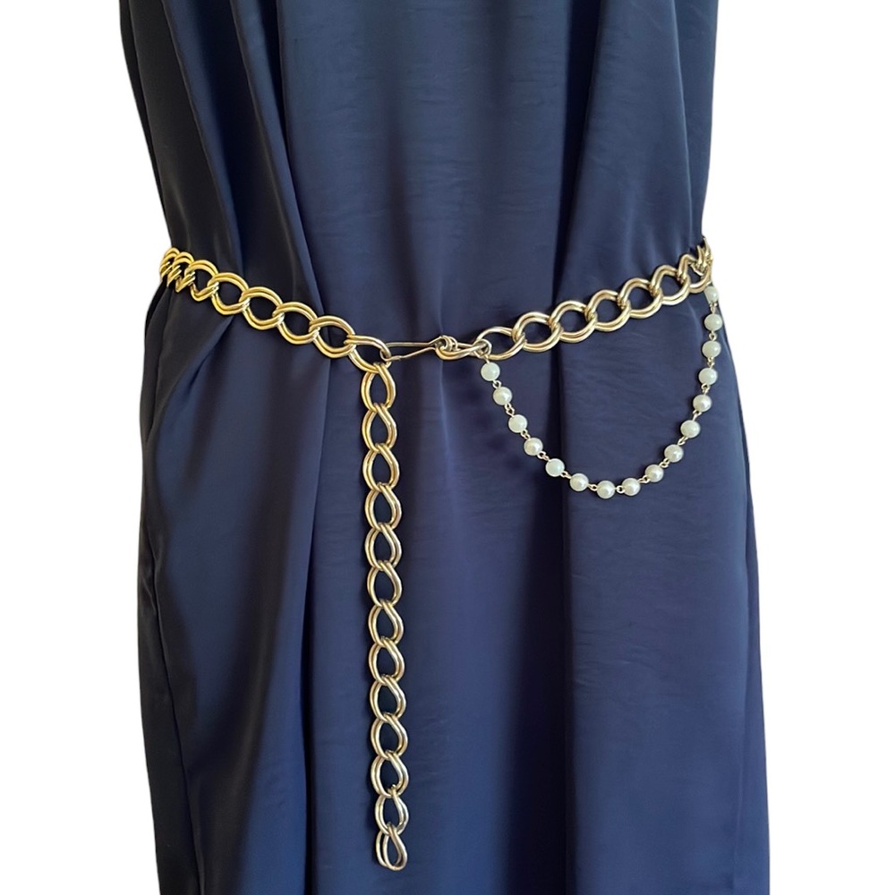 Vintage golden chain clip belt with pearl accent